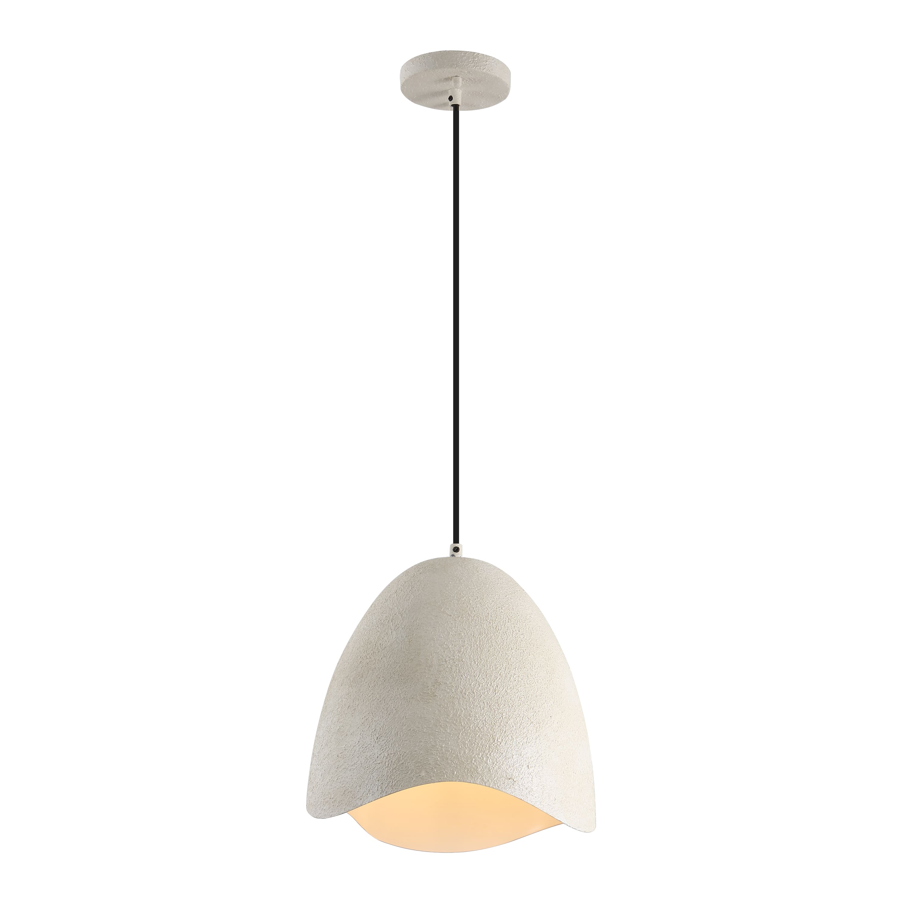 "Jonathan Y - Luella 11.75"" 1-Light Bohemian Coastal Adjustable Plaster-Look Organic Scalloped Dome Metal LED Pendant - Cream" price history on PriceWatchPro