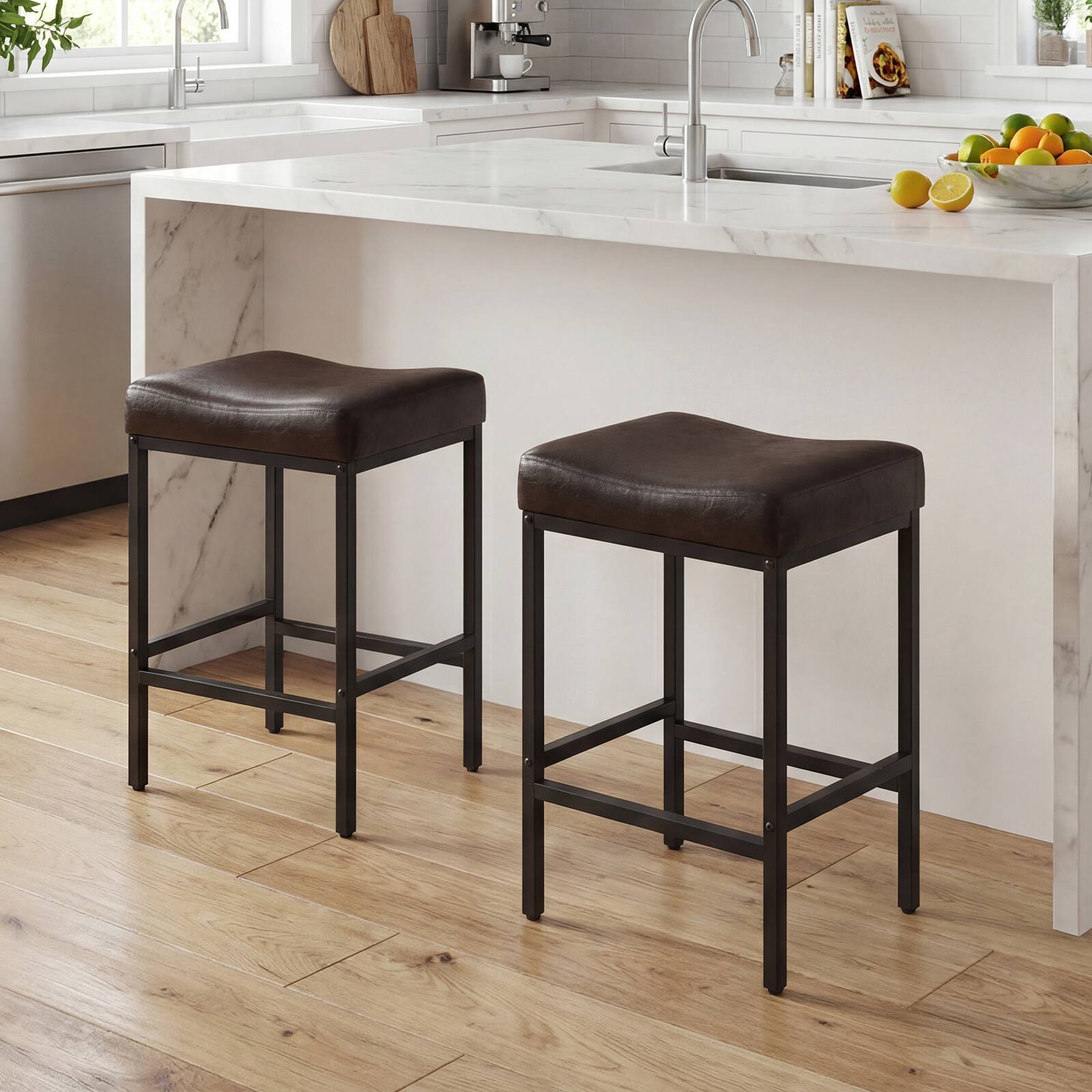 Alt View 3. Gymax - Gymax 2 Pcs Bar Stools Set of 2 25 Inch Counter Height Bar Chairs for Kitchen Island - Brown.