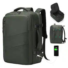 Unique Bargains - Travel Carry on Backpack, 18.9" Flight Approved, Expandable Weekender, Waterproof USB A/C, 18" Suitcase - Green