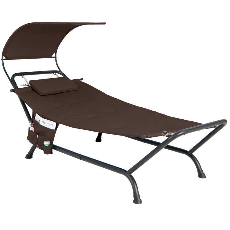 Front. SlickBlue - Polyester Chaise Lounge – Hammock-Style Chair with Canopy and Storage Bag - Brown.