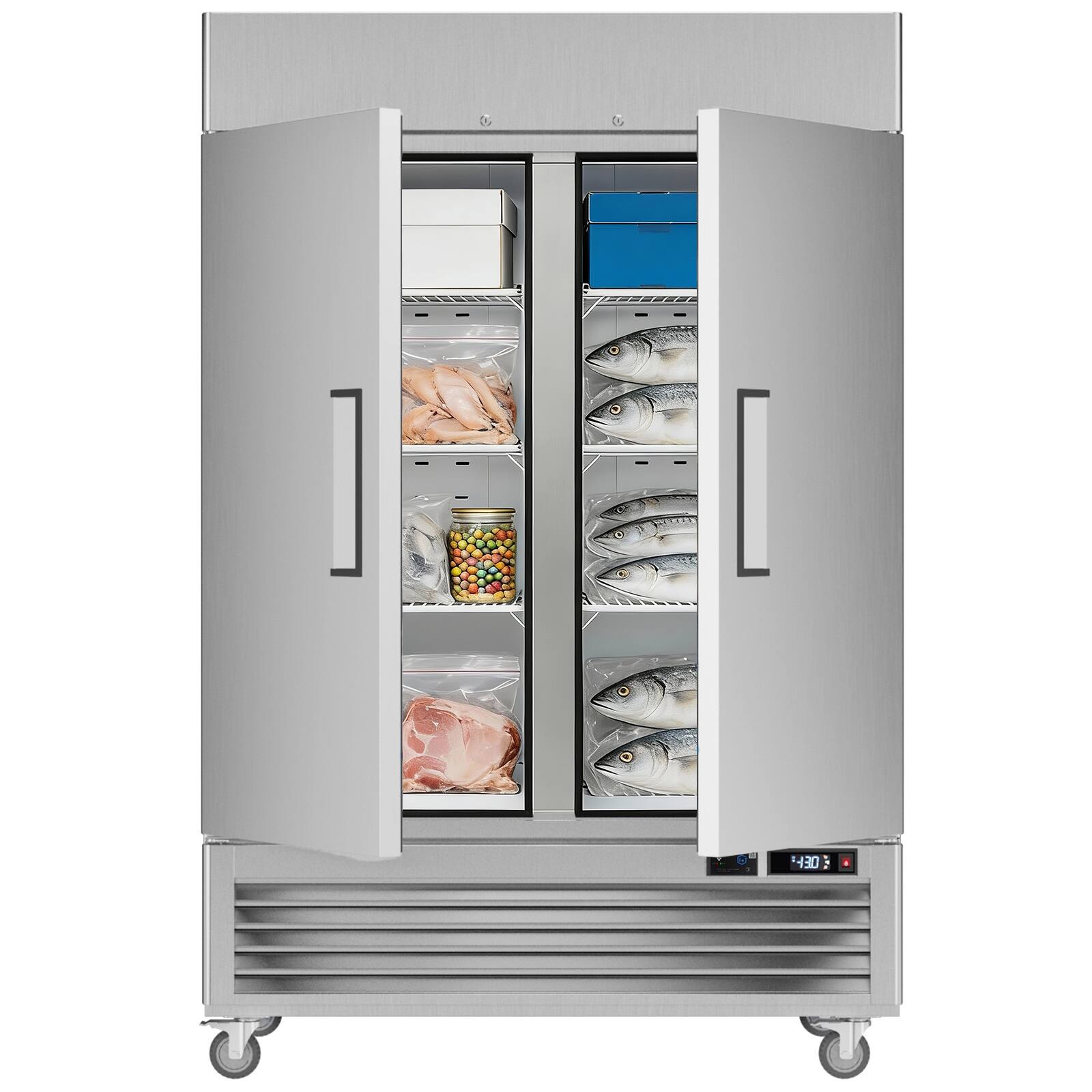 Back. Veecool - VEECOOL 54.4" 49 cu.ft. WiFi Enabled App Control 2 Solid Door Commercial Upright Reach-In Freezer in Stainless Steel - Stainless Steel.