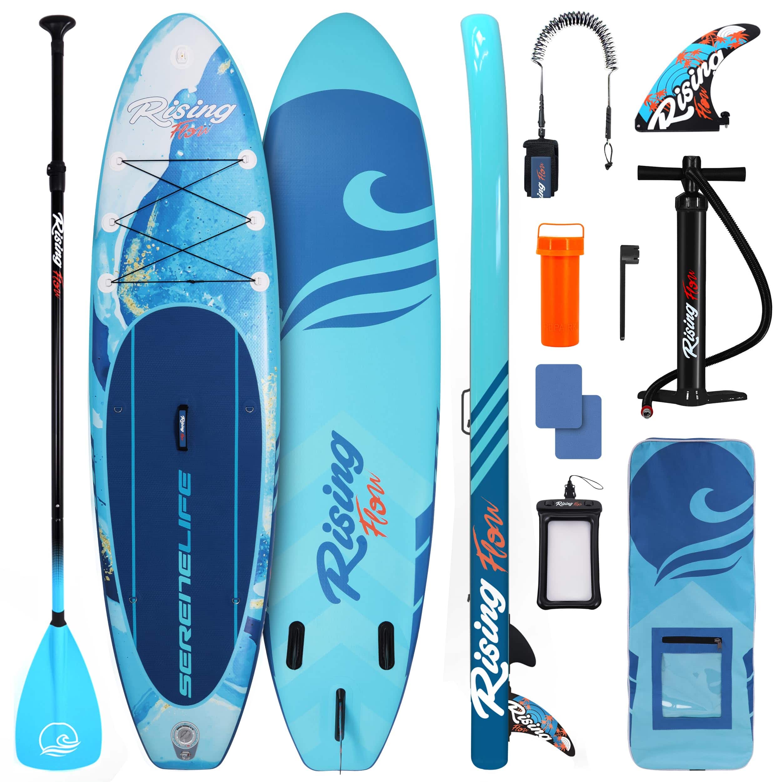 SereneLife - SLSUPB518 Inflatable Stand Up Paddle Board, 10’6” with Premium Accessories, Non-Slip Deck for Adults - Blue