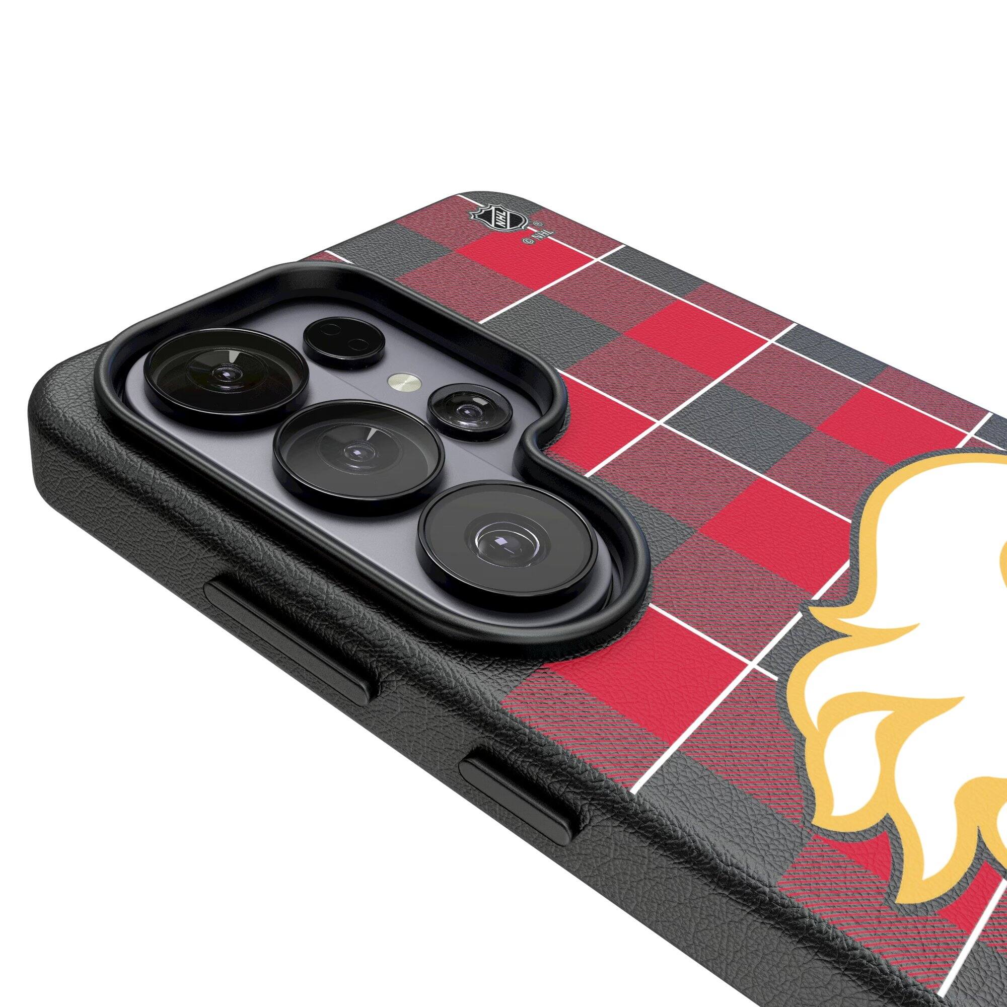 Alt View 2. Keyscaper - Calgary Flames Plaid Galaxy Magnetic Bump Case - S26 - Black.
