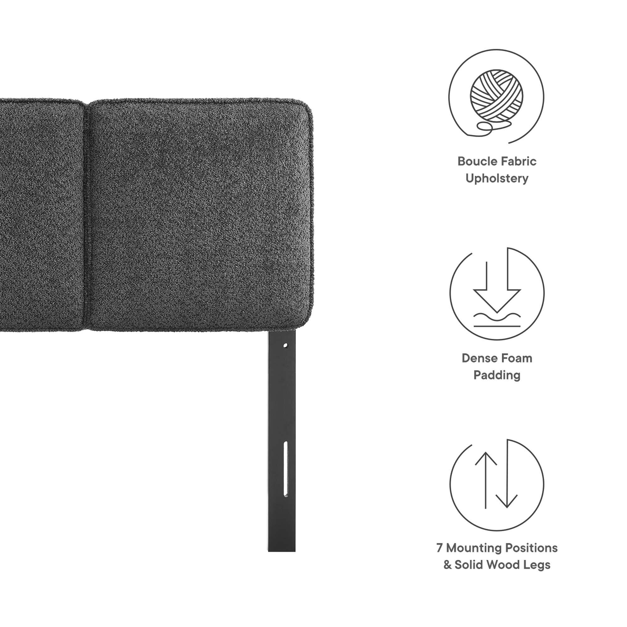 - Boucle Fabric Upholstery
- Dense Foam Padding
- 7 Mounting Positions & Solid Wood Legs