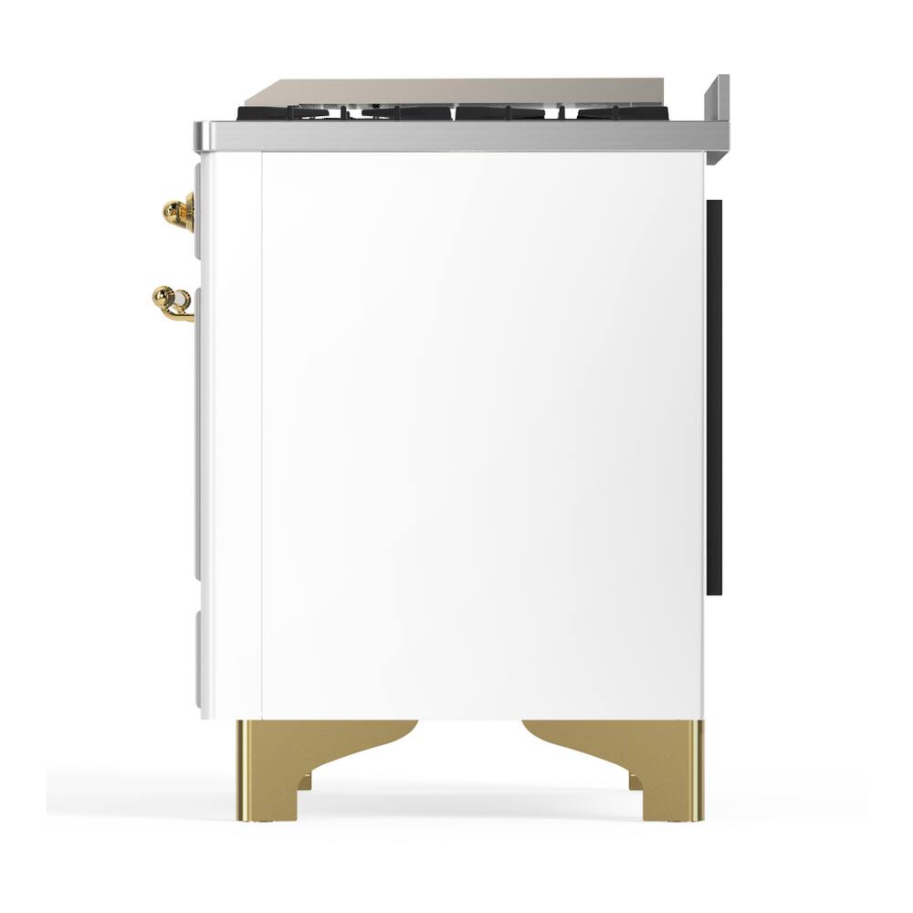 Alt View 8. ILVE - ILVE Majestic III Series 48 in. Dual Fuel Range with 5 Sealed Burners + Griddle (Liquid Propane, Brass Trim) - White.