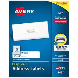 Avery - Easy Peel Inkjet Address Labels, 1" x 4", 2,000 Labels/Box - Matte White