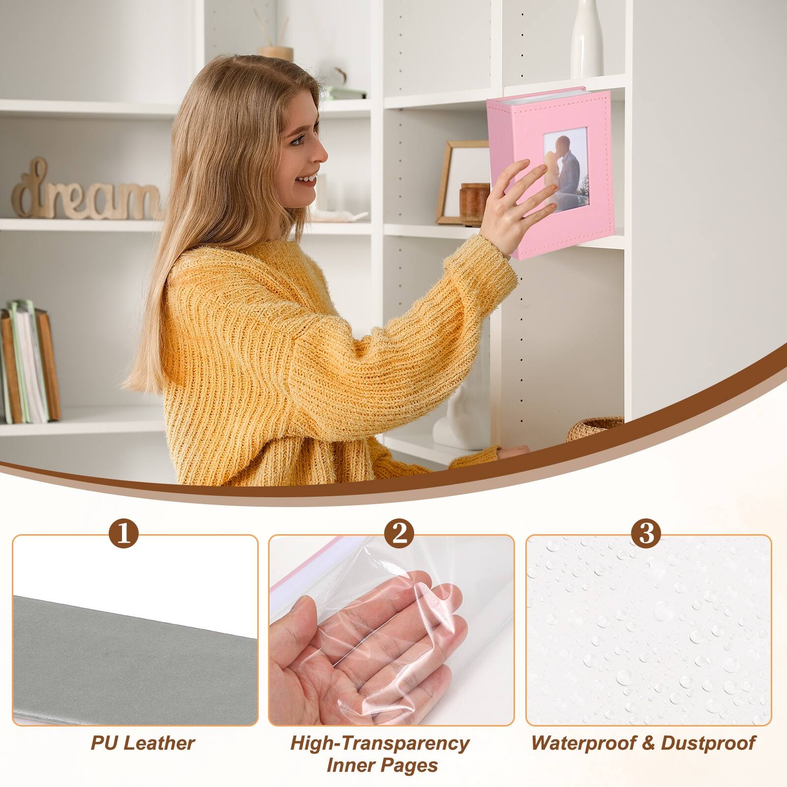 dream
1
2
3
PU Leather
High-Transparency Waterproof & Dustproof Inner Pages