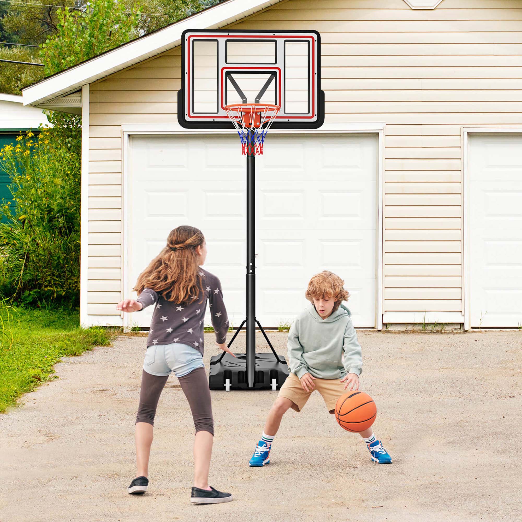 Alt View 1. Costway - Costway 7.4-10 FT Basketball Hoop Outdoor System with 44 Inch Shatterproof PC Backboard - Black.