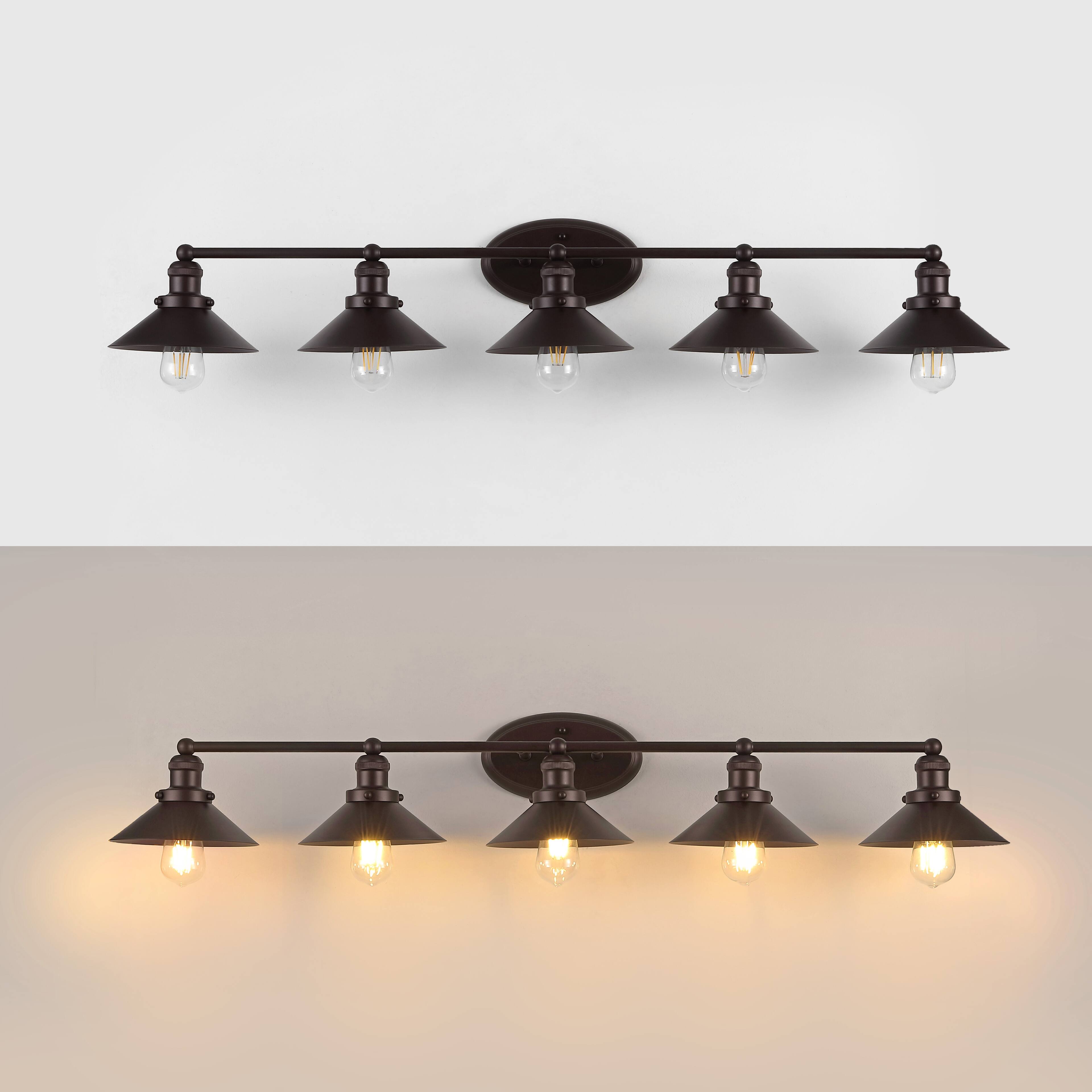 Alt View 4. Jonathan Y - July 46" 5-Light Industrial Farmhouse 5-Light Metal Vanity Light, Oil Rubbed Bronze - Oil Rubbed Bronze.