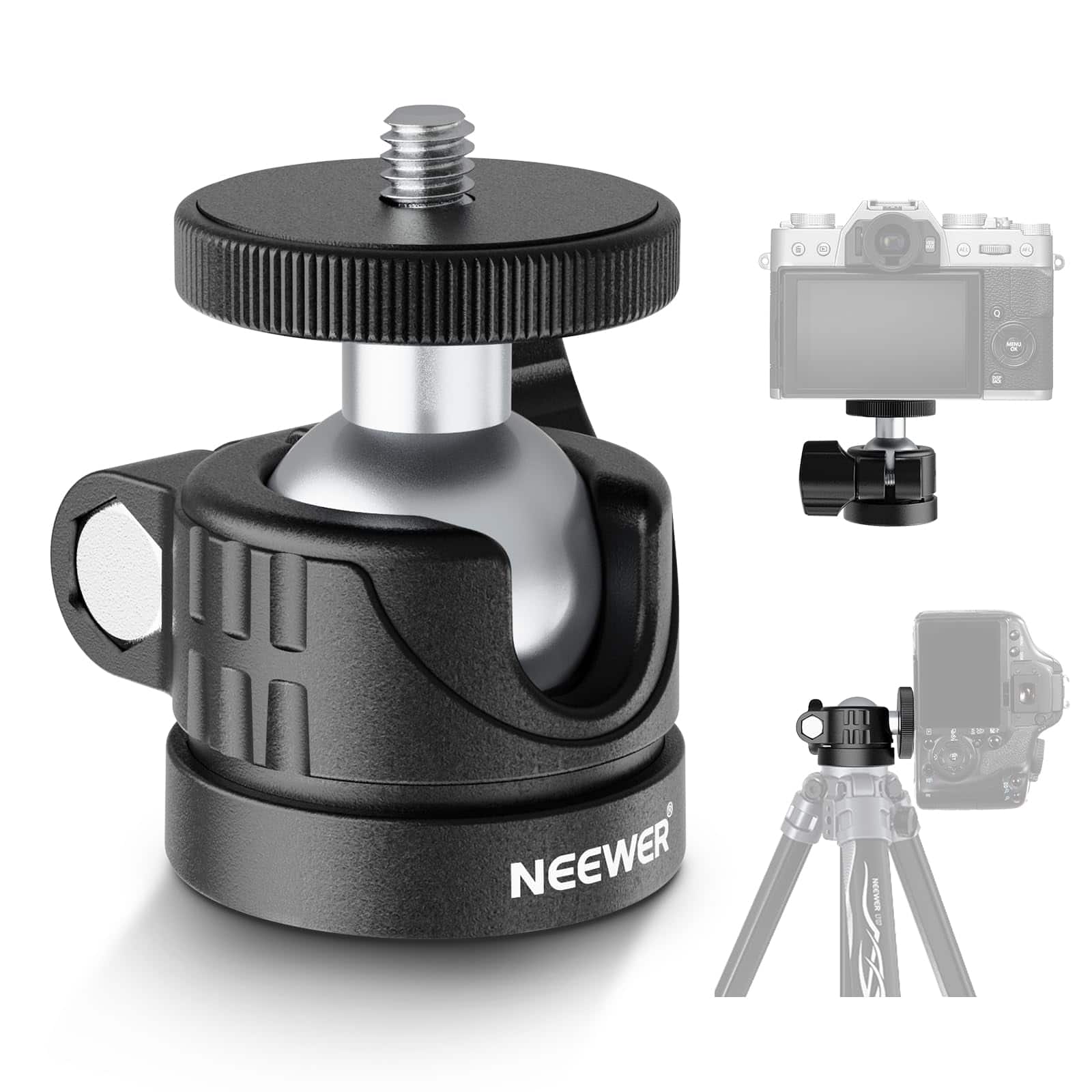 Neewer - Mini Ball Head Tripod Mount - 360° Swivel Head for Compact Cameras, Phones & Lights (4.4lb Load) - Black