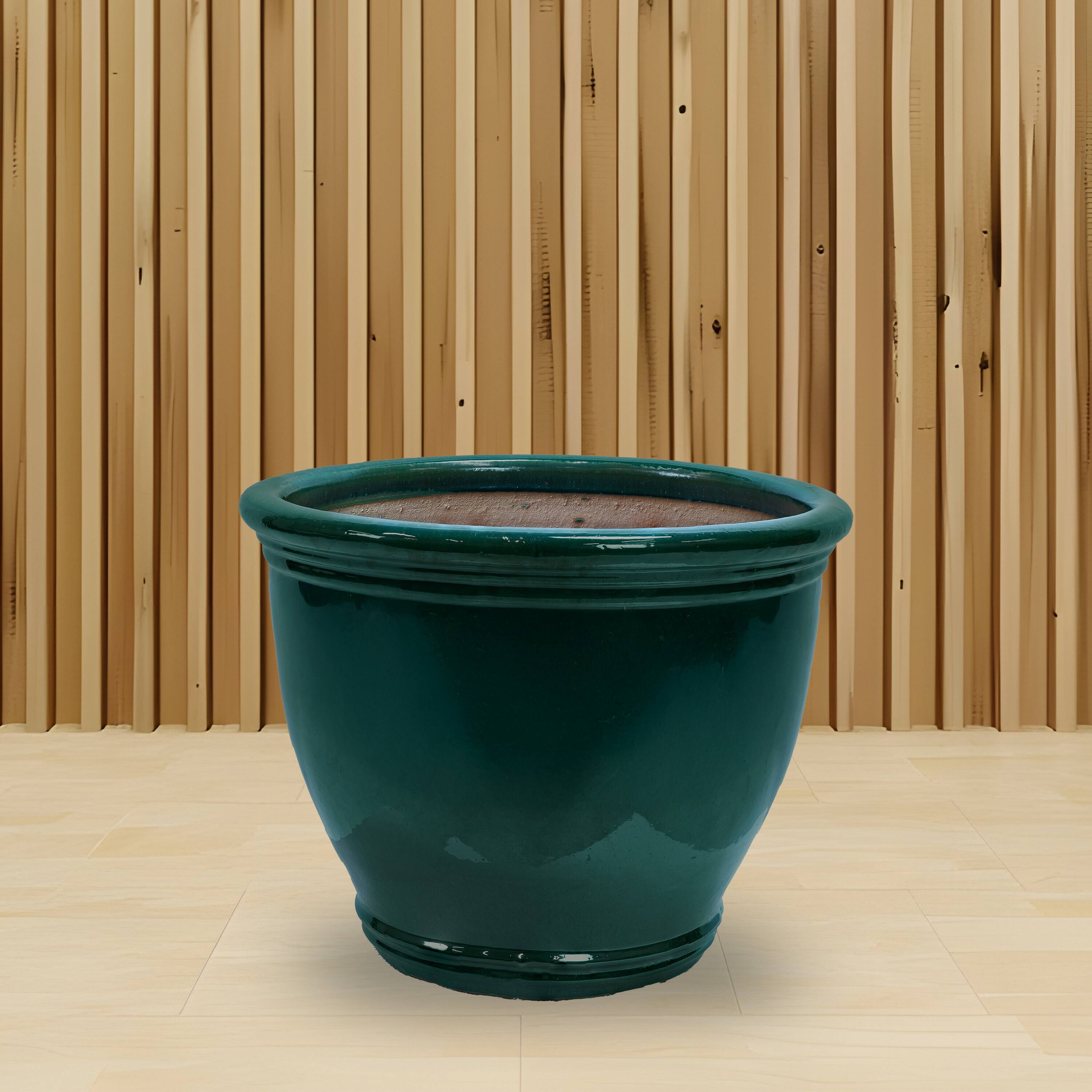 Alt View 10. Sunnydaze - 18.5 in Studio High-Fired Glazed Ceramic Planter - Dark Green.