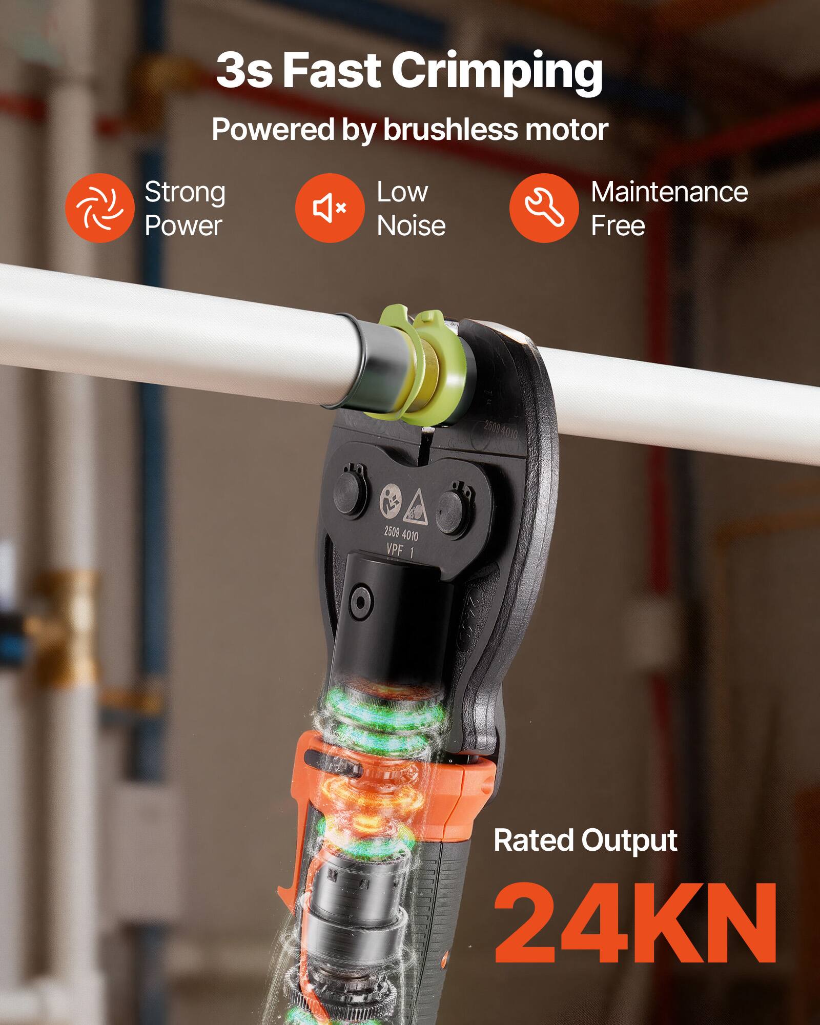 3s Fast Crimping  
Powered by brushless motor  
Strong Power x Low Noise Maintenance Free  
Rated Output 24KN