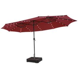 Costway - Outdoor 15' Double-Sided Patio Umbrella 48 Solar LED Lights Crank & Base - Wine