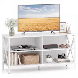Gymax - TV Stand Entertainment Media Center for TV's up to 55'' w/ Storage Shelves - White