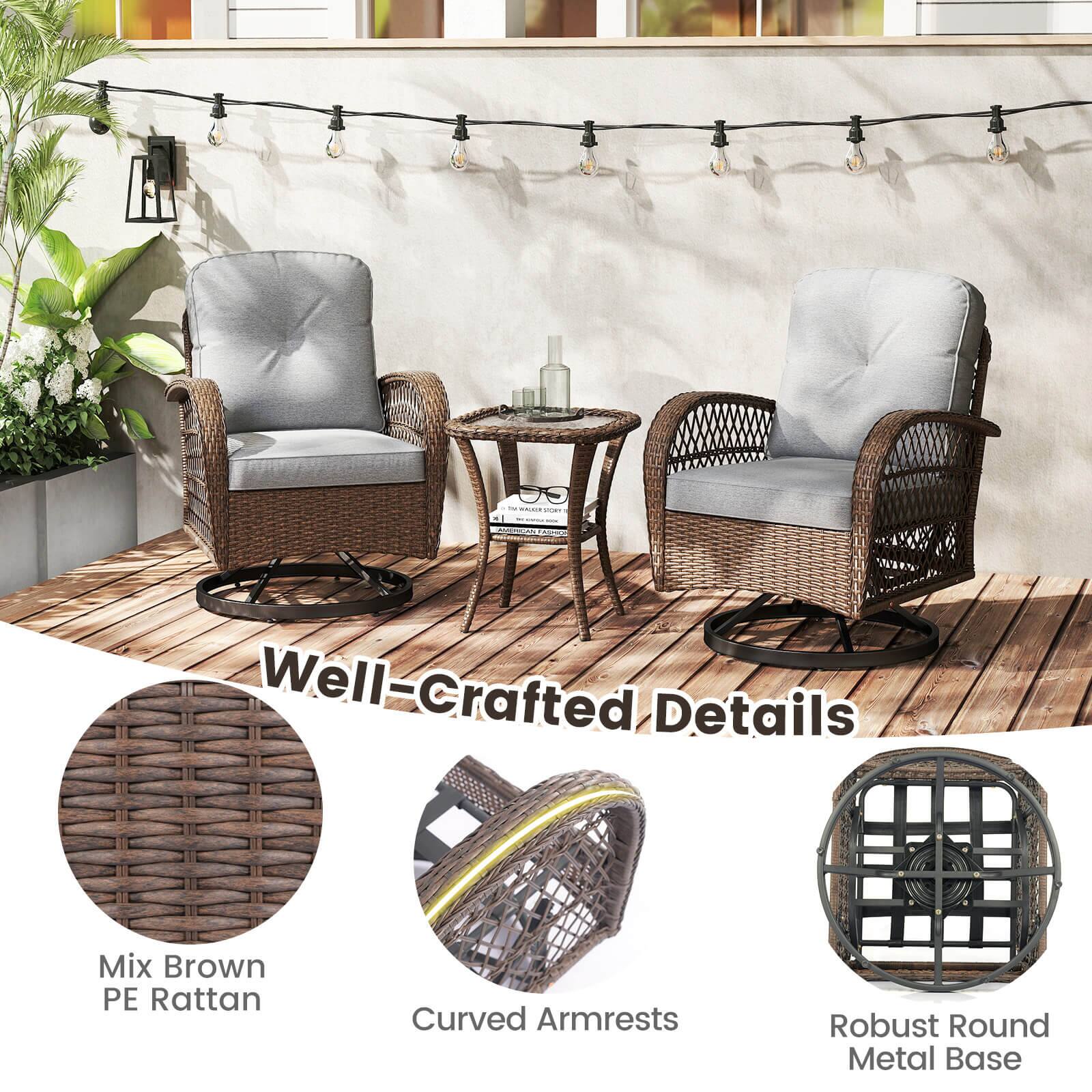 - Well-crafted Details
- Mix Brown PE Rattan
- Curved Armrests
- Robust Round Metal Base