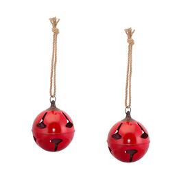 BreeBe - Red Metal Sleigh Bell with Jute Hanger (Set of 2) - Red, Brown