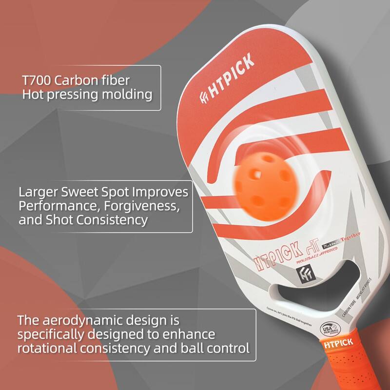 T700 Carbon fiber  
Hot pressing molding  

Larger Sweet Spot Improves Performance, Forgiveness, and Shot Consistency  

The aerodynamic design is specifically designed to enhance rotational consistency and ball control  

HTPICK  
PROFESSIONAL APPROVED  
USA  
HTPICK