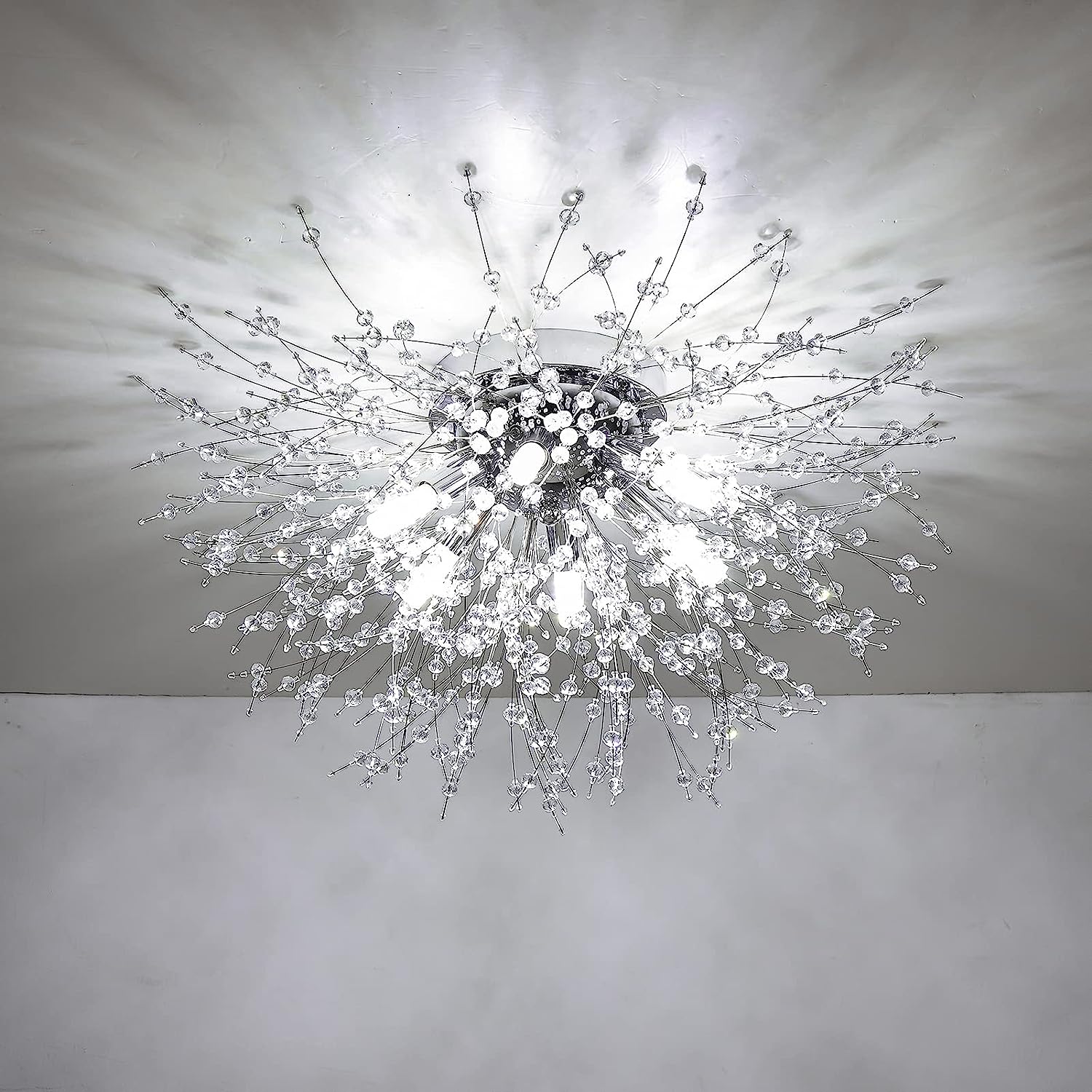 Z-Edge - Flush Mount Ceiling Lights, Crystal Sputnik Firework Close to Ceiling Lamp LED Ceiling Lighting Fixtures for Bedroom - Silver