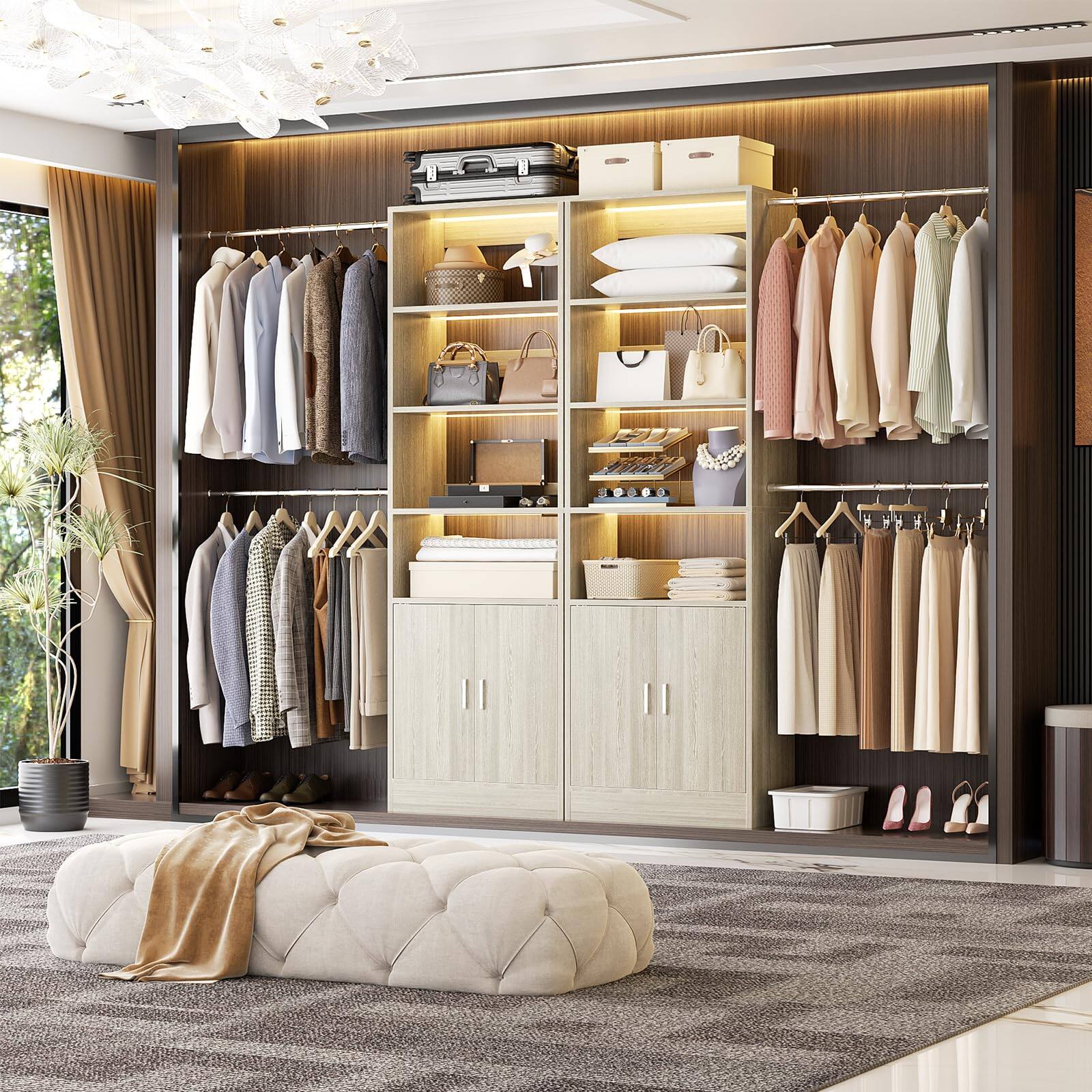 Alt View 5. Aheaplus - 8FT Heavy Duty Wall-Mount Closet Organizer System ,Adj Shelves, Hanging Rods & Storage Cabinet - White Oak.