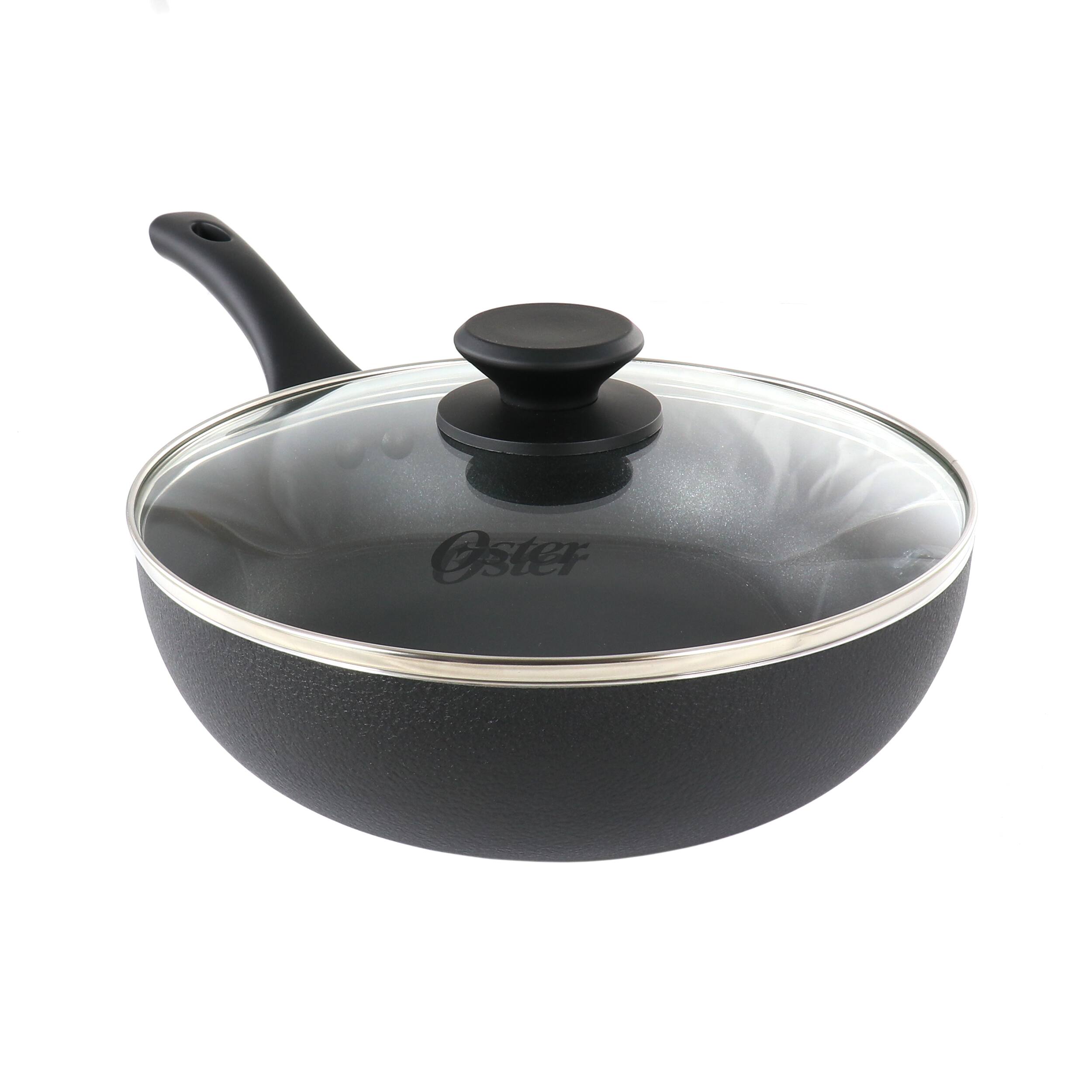Front. Oster - Oster Ashford 9.5 Inch Aluminum Nonstick Wok With Lid - Black.