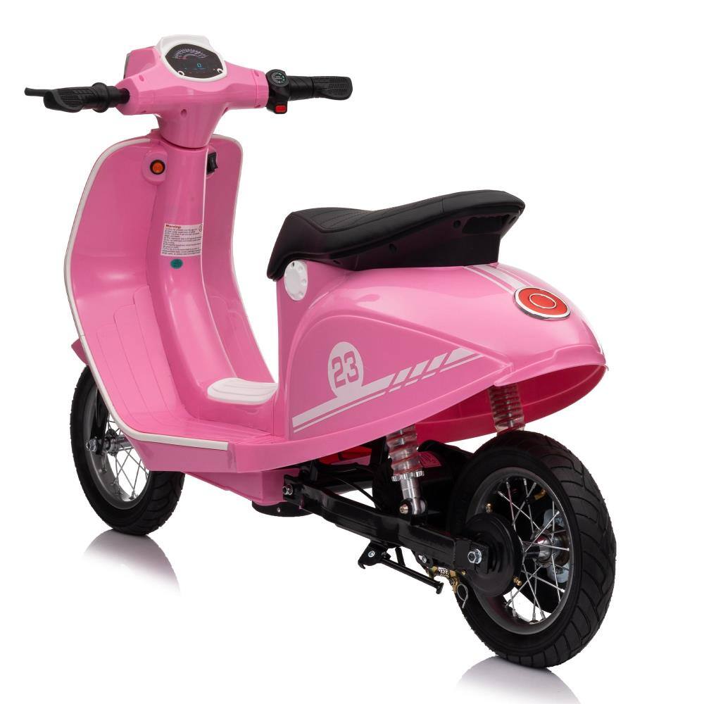 Back. BreeBe - 24V 250W Electric Scooter with Air Tires, Dual Suspension, Hand Brake, MP3/Bluetooth, High/Low Speed, Age 8+ - Pink.