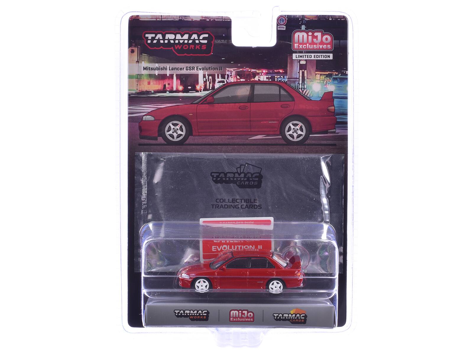 TARMAC WORKS  
MiJo Exclusives  
LIMITED EDITION  
Mitsubishi Lancer GSR Evolution II  

TARMAC WORKS  
CARDS  
COLLECTIBLE TRADING CARDS  

EVOLUTION II