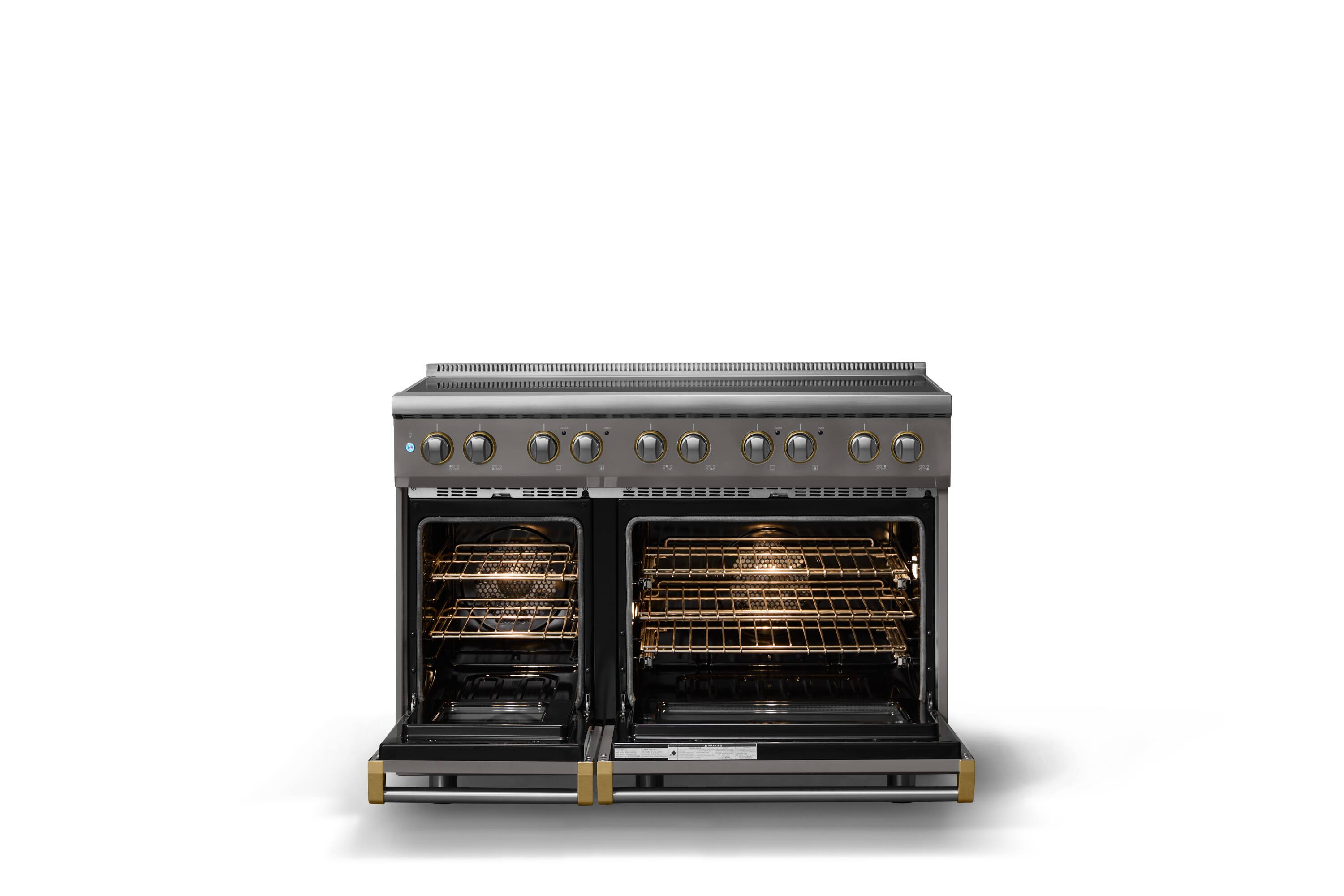 Alt View 1. Viking - 48 in. Wide 6 Elements Pro 5 Series 7.3 Cu.Ft. Freestanding 6 Element Induction Convection Range with Brushed Brass Trim - Damascus Gray.