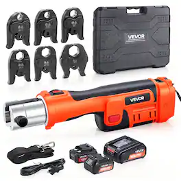 VEVOR - 18V Electric Pipe Crimping Tool for 1/2", 3/4", 1", 1 -1/4", 1 -1/2", 2" Copper Pipes - Orange + Black