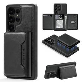 Dteck - Detachable Magnetic Wallet Case for Samsung Galaxy S25 Ultra,2-in-1 Shockproof Faux Leather Card Holder Stand Back Cover - Black