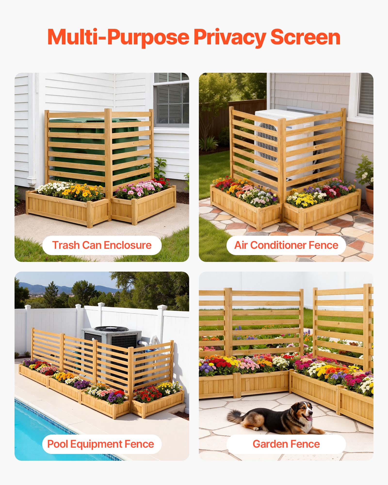 Multi-Purpose Privacy Screen  
- Trash Can Enclosure  
- Air Conditioner Fence  
- Pool Equipment Fence  
- Garden Fence