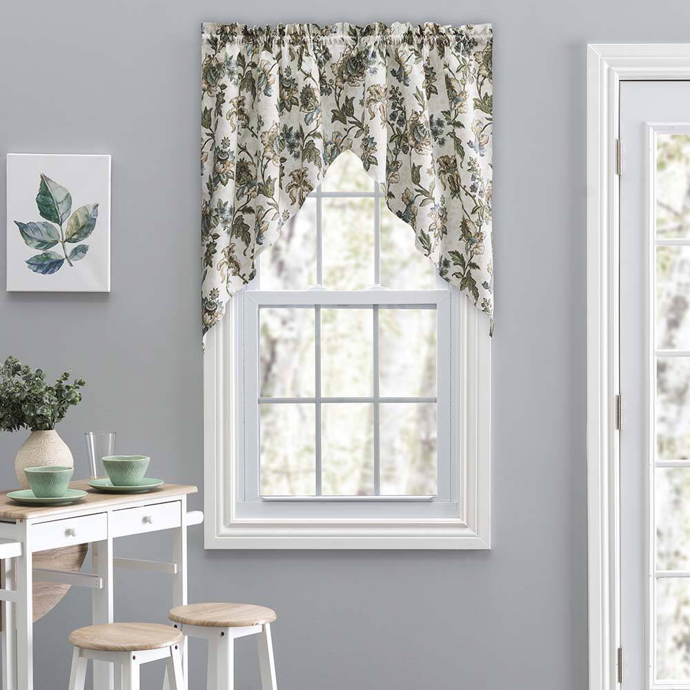 Photos - Other Decoration Madison Ellis Curtain -  Floral Design Printed Natural Ground 1.5" Rod Pocket Tailored Swag 56" x 36" - Blue 730462139078ELLI 