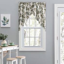 Ellis Curtain - Madison Floral Design Printed Natural Ground 1.5" Rod Pocket Tailored Swag 56" x 36" - Blue