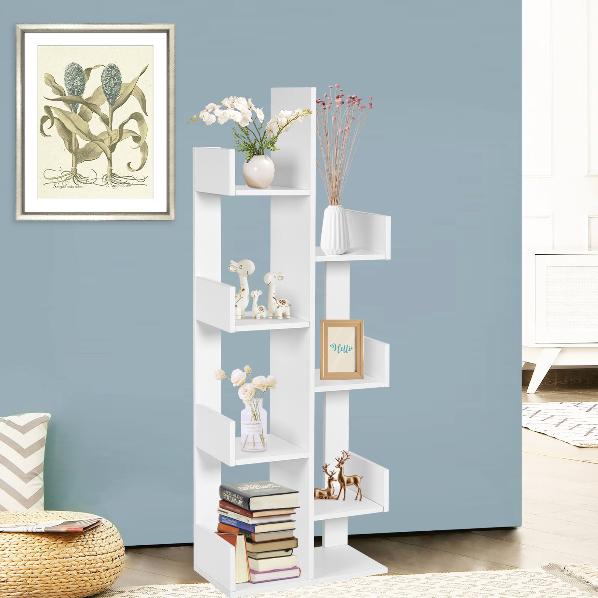 Alt View 3. Costway - Costway 8-Shelf Bookcase Modern Tree Bookshelf Storage Decor Freestanding - White.