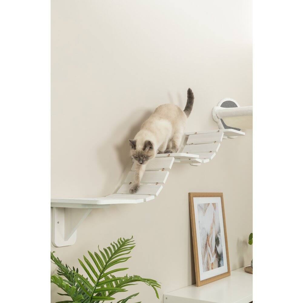 Angle. TRIXIE - Multi-Level Wall Mounted Cat Perch with Bridge - White.