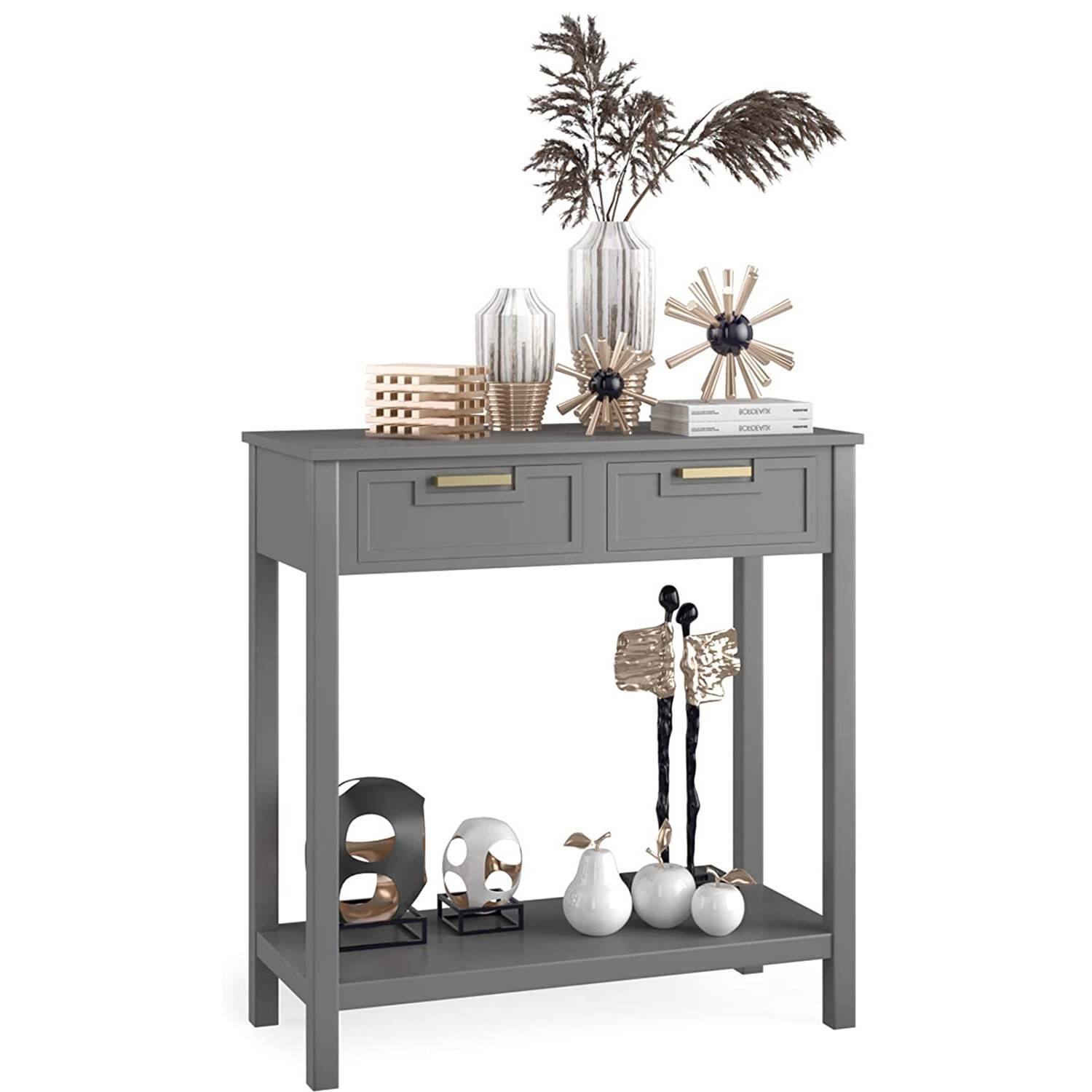 Angle. Hivvago - Modern Entryway Accent 2 Drawer Sofa Side Table Grey - Gray.