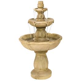 Sunnydaze - Birds' Delight Fiberglass Outdoor 3-Tier Water Fountain - Light Brown