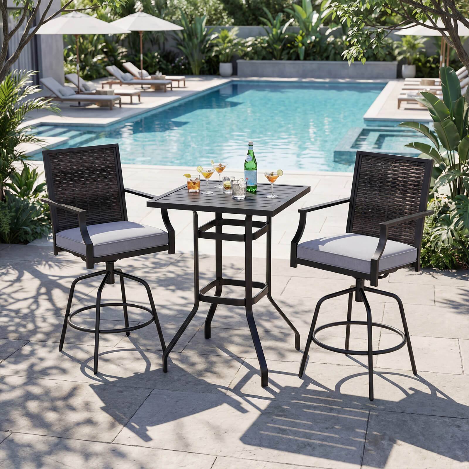 Alt View 3. Costway - Costway 3 Pieces Outdoor Swivel Bar Set,High Top Patio Bar Table and Rattan Wicker Chair - Mix Gray + Gray.