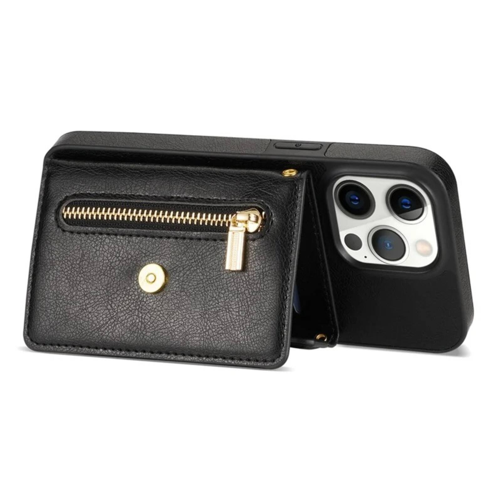 Alt View 2. UUCOVER - Wallet Case for Apple iPhone 16 Pro Max with Card Slots Holder, Zipper Pocket and Shoulder Strap, Flip Kickstand Cover - Black.