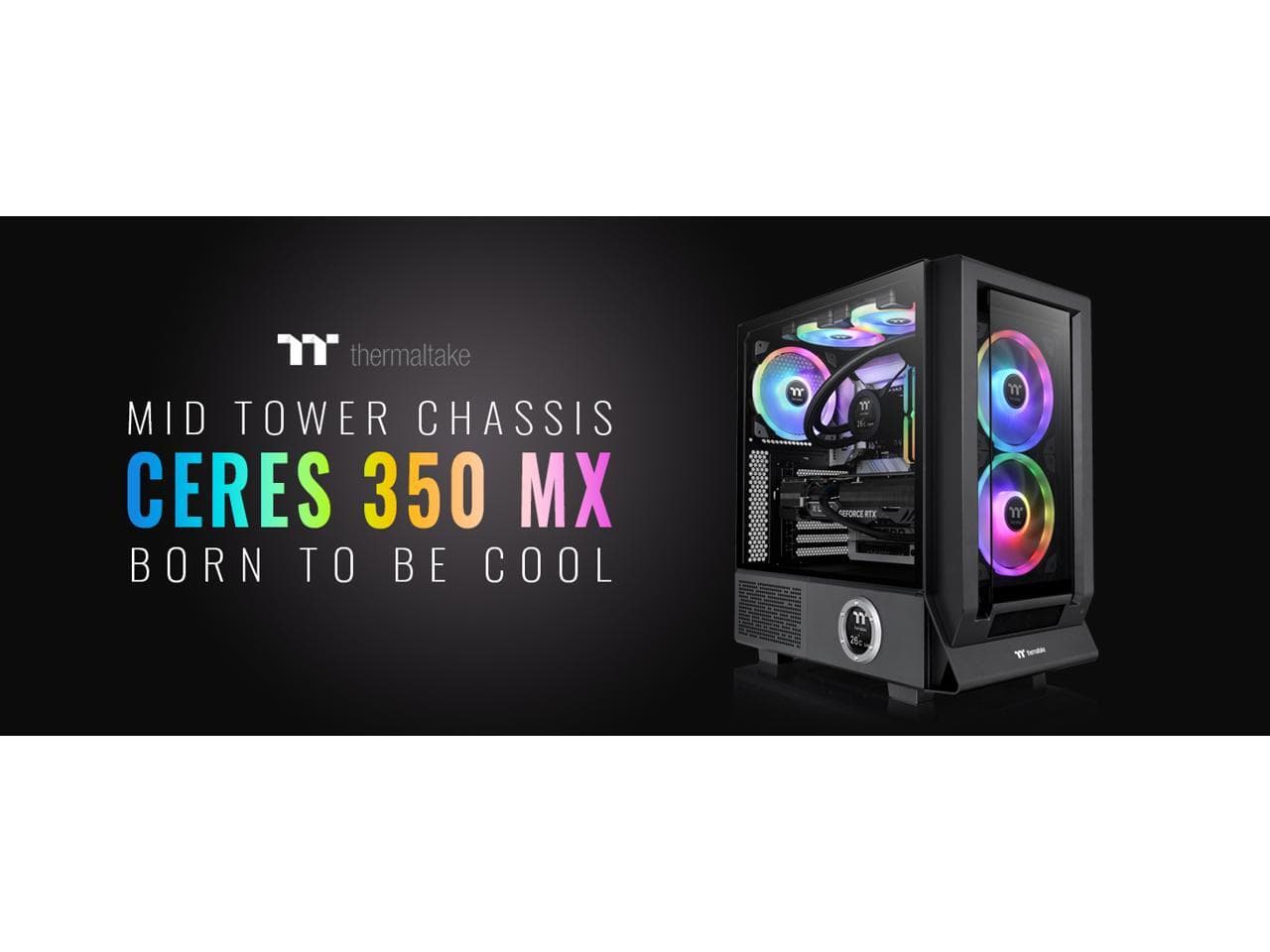 Thermaltake - Ceres 350 MX Black Mid Tower ATX Case, 3 ARGB Fans, Dual Front Panels, Hidden-Connector Compatible - Black
