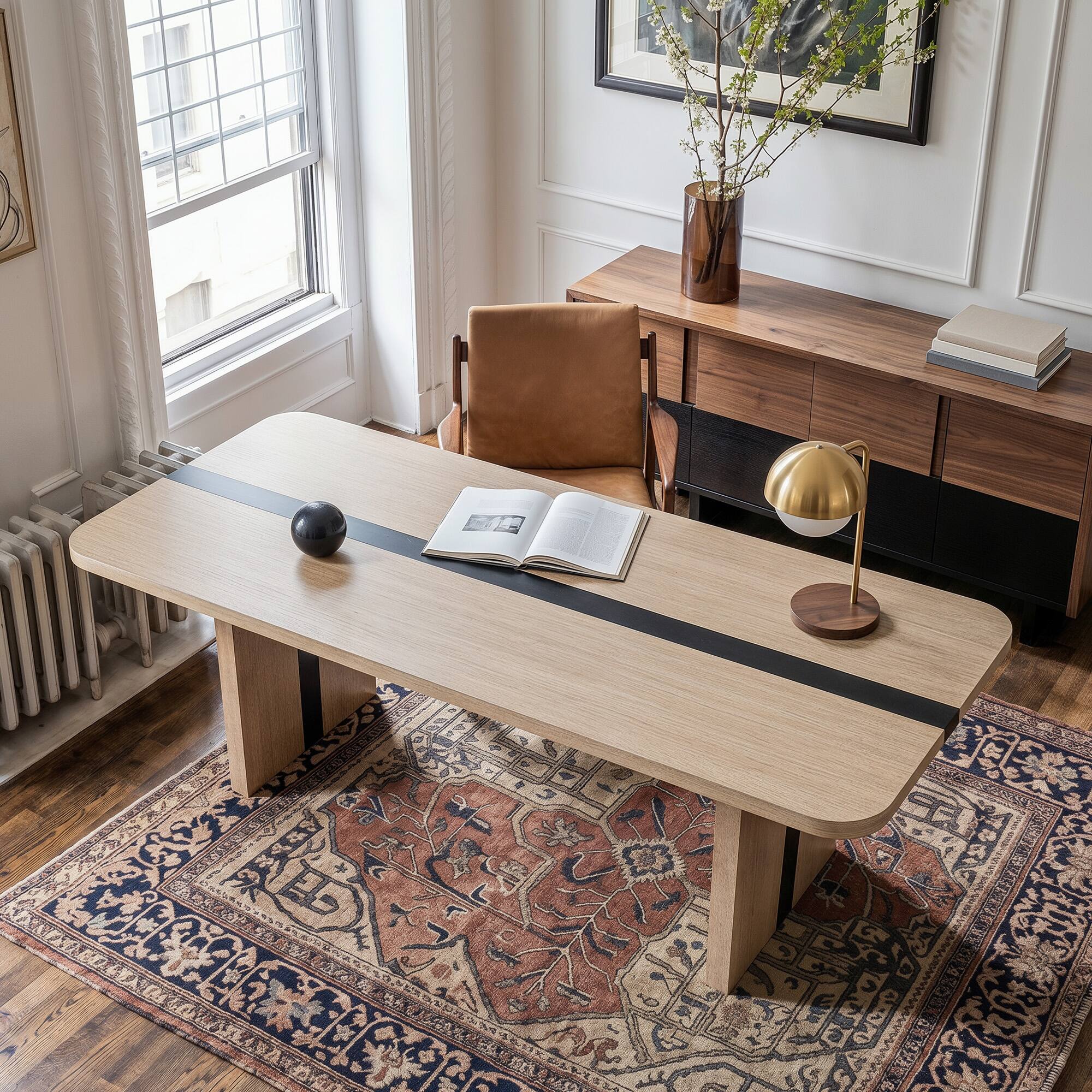 Left. Homsee - Wood Veneer Large Desk Table 86.6", Modern Dining Table for Home Office 8 Seat, Natural Finish for Dining & Working - Wooden.