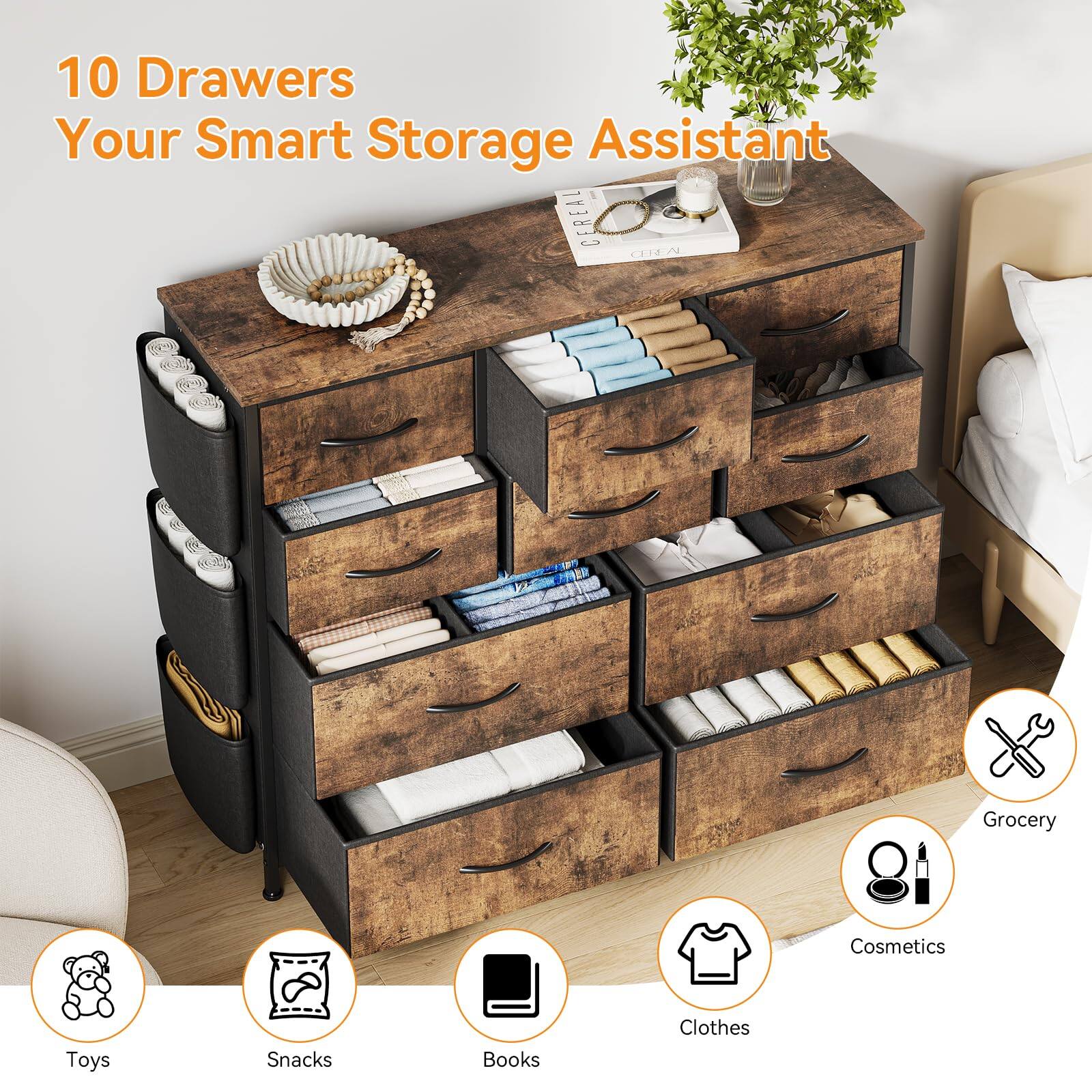 10 Drawers  
Your Smart Storage Assistant  

- Toys  
- Snacks  
- Books  
- Clothes  
- Cosmetics  
- Grocery