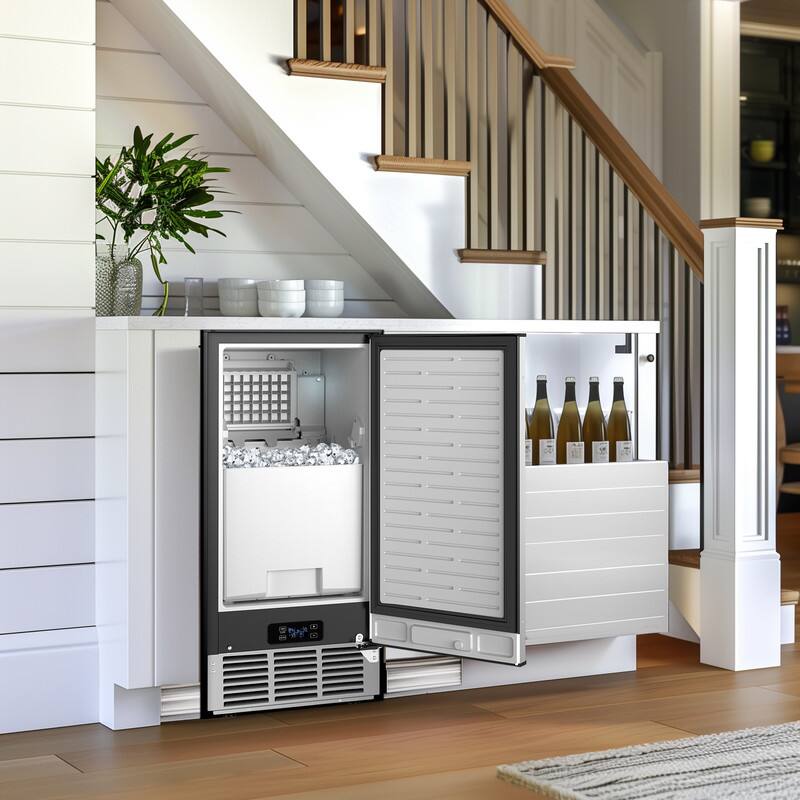 Alt View 2. HOOURE - 15 in. 80 lbs./24h Half Size Cube Freestanding/Built-In Ice Maker Machine in Stainless Steel With 25lbs. Ice Storage Bin - Stainless steel.
