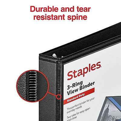 Durable and tear resistant spine

Staples
3-Ring Binder
View Duty
Standard

The perfect binder for your everyday needs
Two tabs for easy open and close