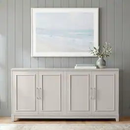 Martha Stewart - Wooden TV Stand-Adjustable Shelves-Solid Wood Frame/Legs - Sharkey Gray/Brushed Stainless Steel Hardware