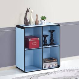 Kings Brand Furniture - Dothan Wood 4-Cubed Open Bookcase - Storage Shelf Organizer Bookshelf - Blue