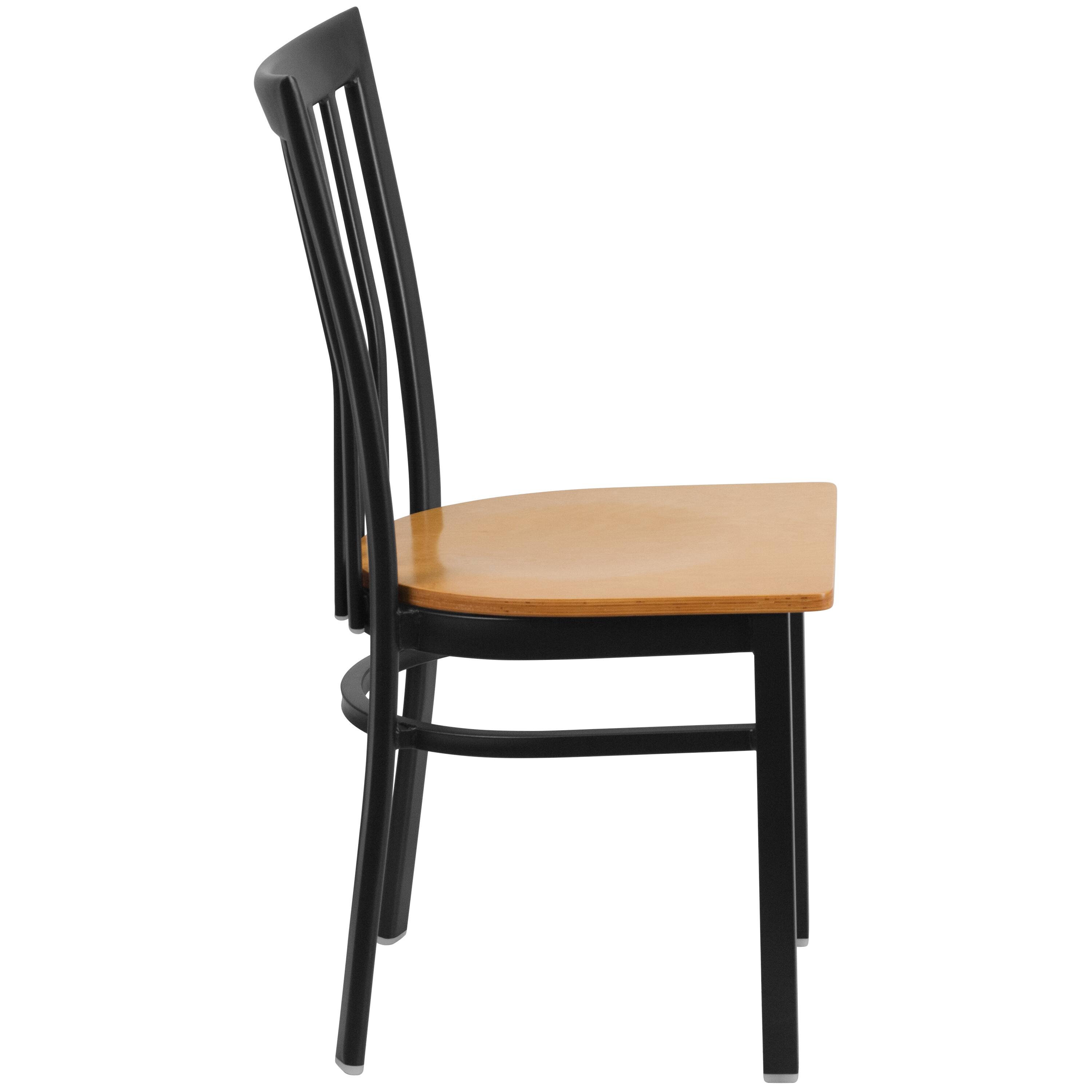 Alt View 4. Emma + Oliver - School House Back Metal Restaurant Dining Chair - Natural Wood Seat/Black Metal Frame.