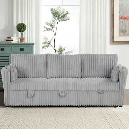 Front. Parrot Uncle - 3‑Seat Sleeper Sectional Sofa with Pull-Out Bed, USB Charging and 2 Pillows Convertible Sofa for Living Room, Apartment - Gray.