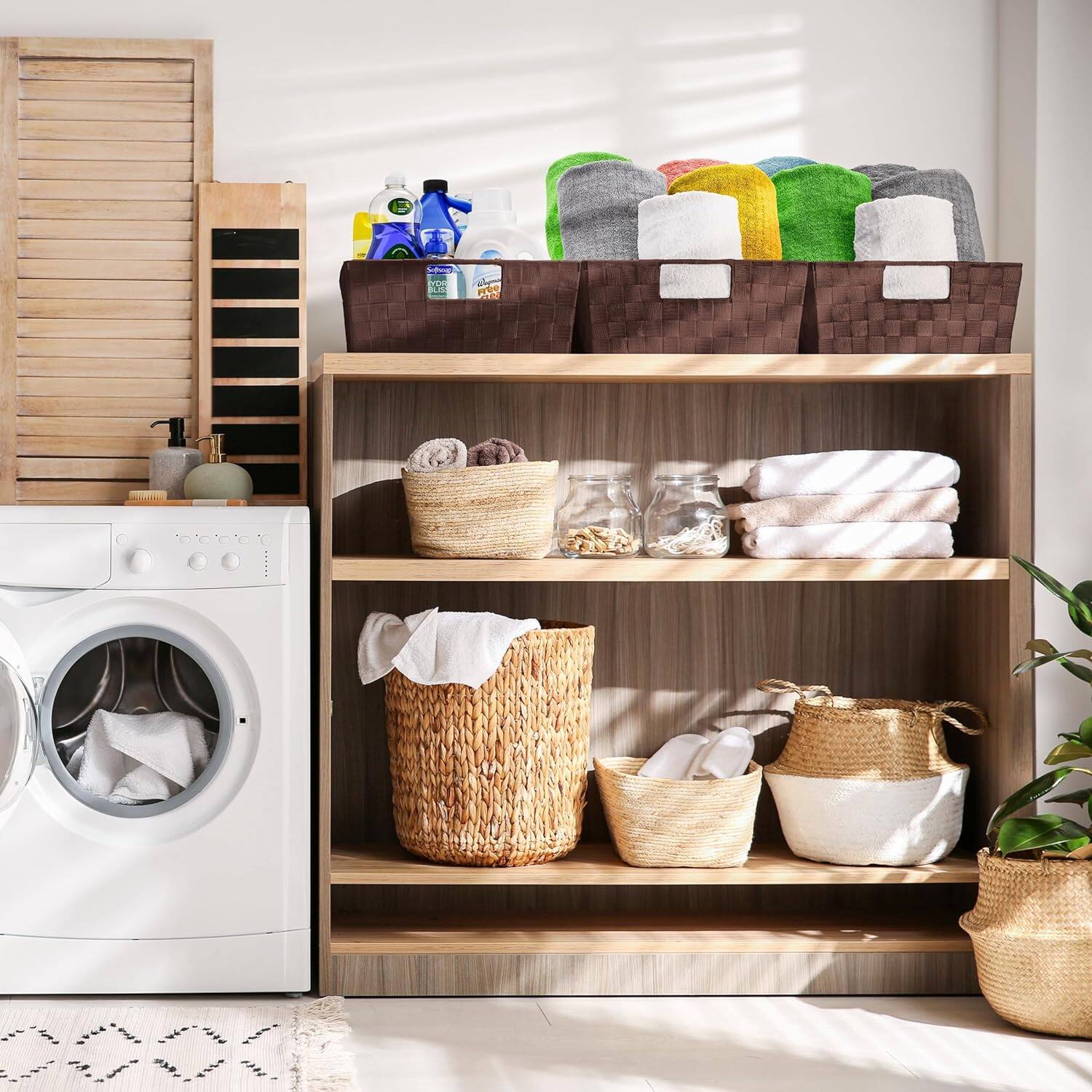 Left. Sorbus - Sorbus Set of 3 Large Woven Storage Baskets – Mesh Hand-Woven Baskets for Organizing, Fabric Storage Bins - Chocolate.