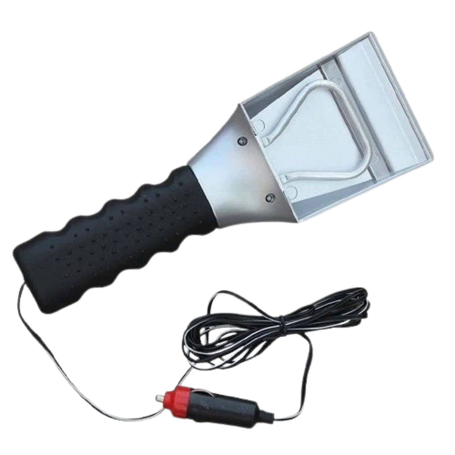 Angle. Stock Preferred - 12V Heated Electric Windshield Ice & Snow Scraper - Black with Red Grip.
