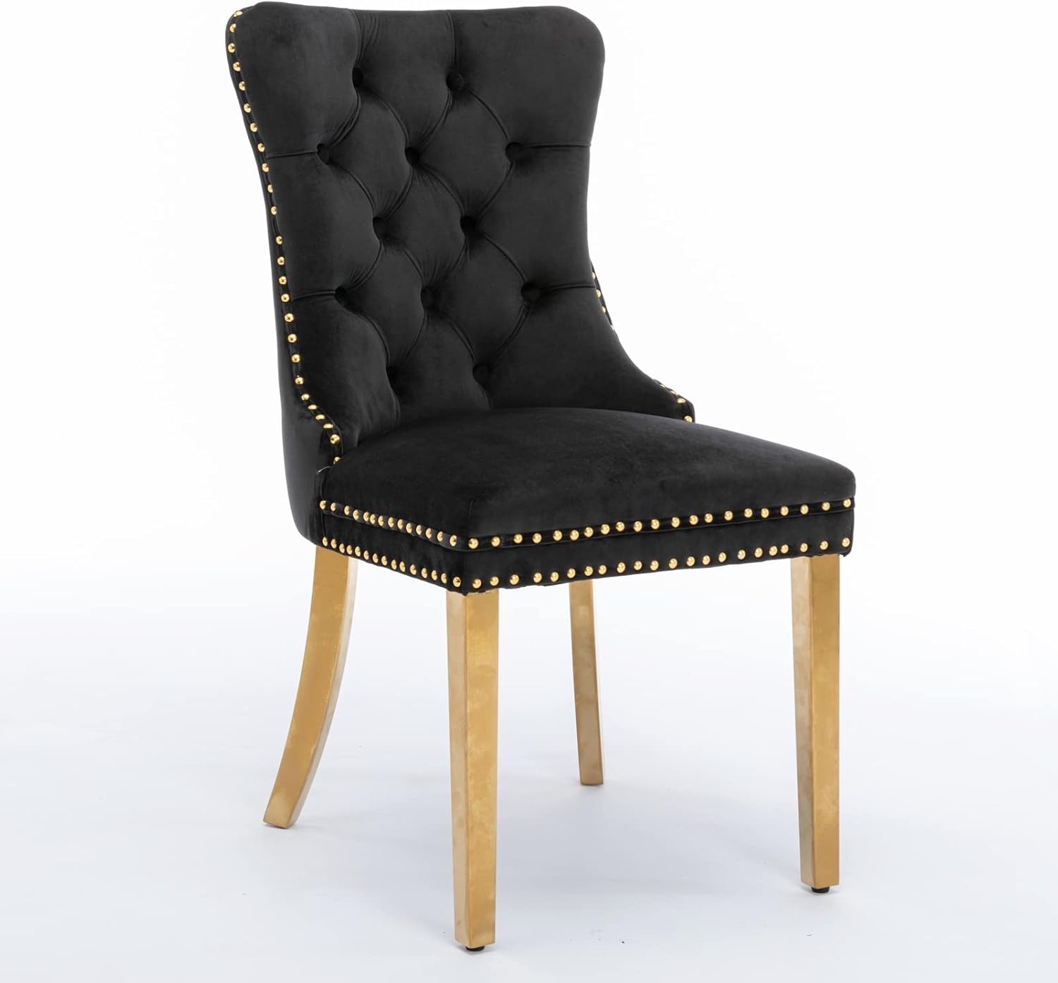 Alt View 4. Trinkets Crazed - Velvet Dining Chair Set of 2 Upholstered Tufted Dining Room Chair with Nailhead Trim - black-gold.